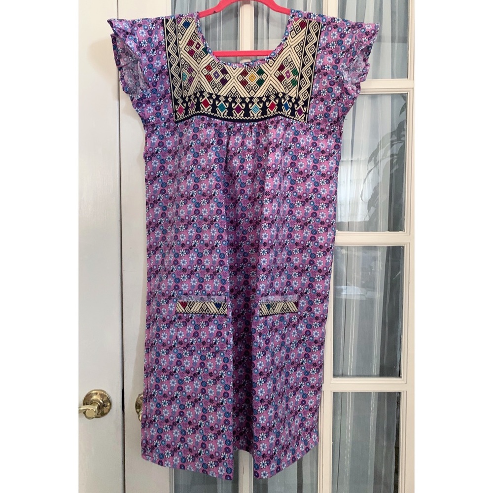 Mexican Woven Panel Floral Dress XL